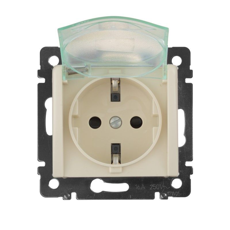 Legrand Valena Classic Кремовый Розетка Legrand Valena Крем 1-ая с/з с крышкой и защитными шторками IP 44 (к простой рамке) 774120