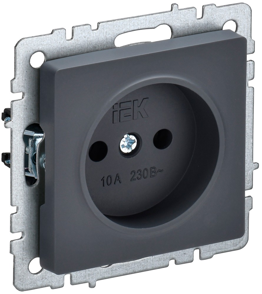IEK Brite Графит Розетка IEK BRITE б/з без шторок 10А РС10-1-0-БрГ графит BR-R10-10-K53