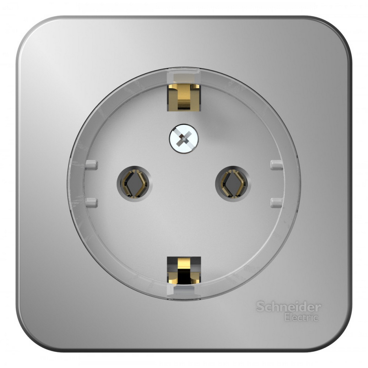 Blanca алюминий розетки и выключатели Розетка SE Blanca с/з Алюминий наружный без шторок (тонкая) изолир. пластина BLNRA110113