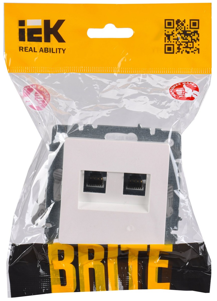 IEK Brite Жемчуг Розетка IEK BRITE компьютерная двойная кат.5E RJ45 РК10-2-БрЖ жемчуг BR-K20-1-K36