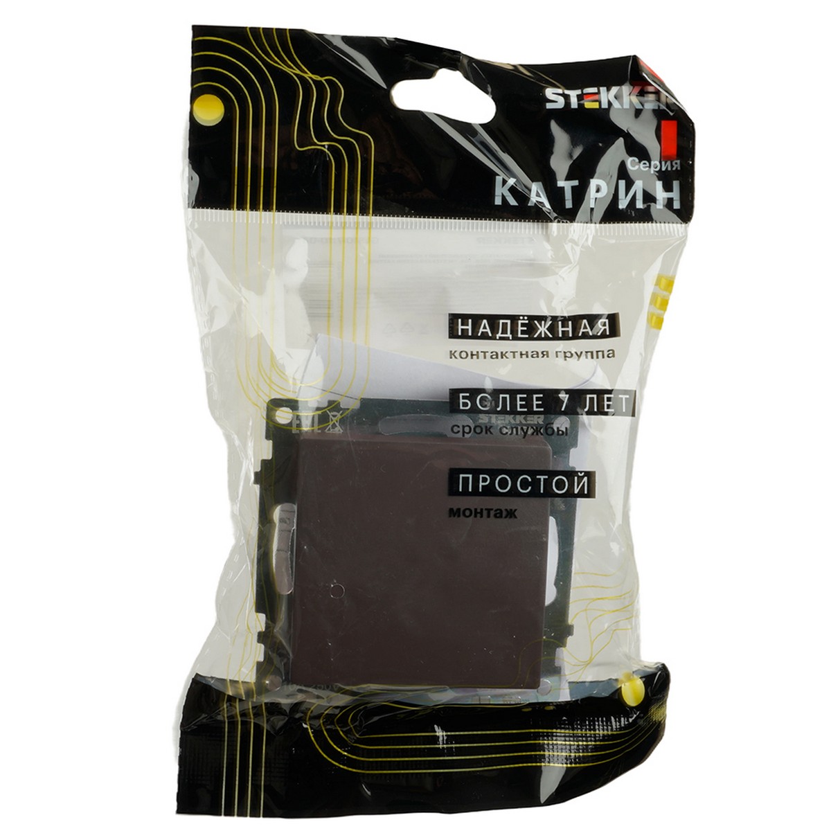 Катрин - Розетки и выключатели Stekker Переключатель STEKKER перекрестный 1-клавишный GLS10-7110-04 Катрин шоколад 49180