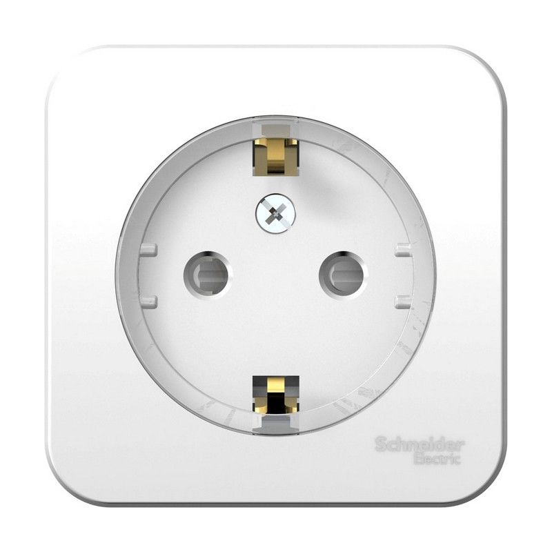 Blanca белые розетки и выключатели Розетка SE Blanca с/з Белый наружный со шторками (тонкая) изолир. пластина BLNRA111111