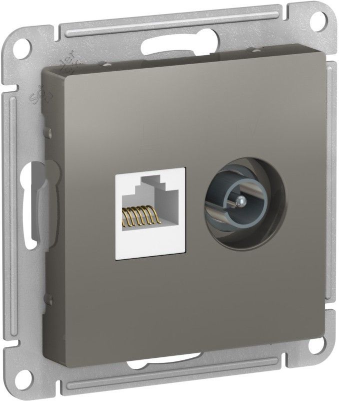 AtlasDesign Сталь Розетка комп+ТВ, Systeme Electric AtlasDesign Сталь двойная RJ45+TV, кат.5E, ATN000989
