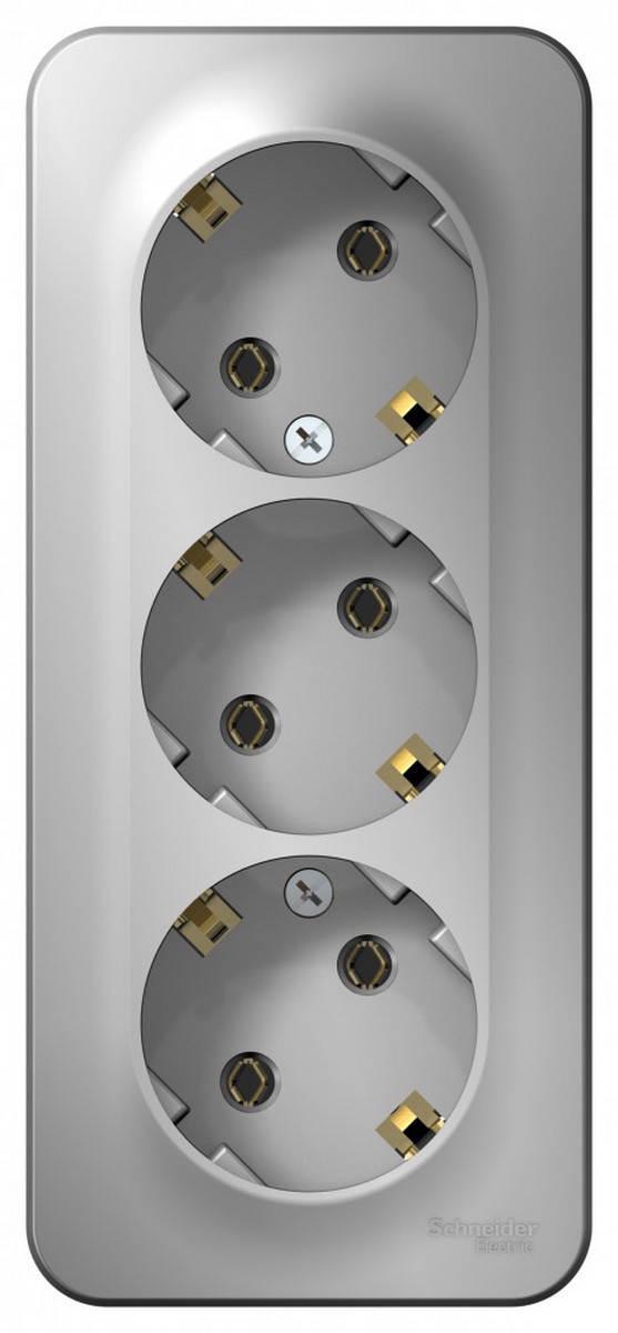 Blanca алюминий розетки и выключатели Розетка SE Blanca 3-ая Алюминий наружный с/з без шторок изолир. пластина BLNRA010313