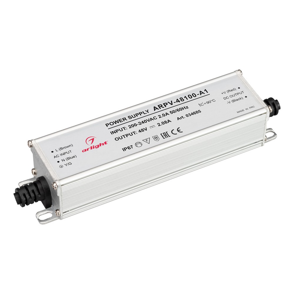 Блоки питания для светодиодной ленты Блок питания Arlight ARPV-48100-A1 (48V, 2.08A, 100W) (IP67 Металл, ) 034685 