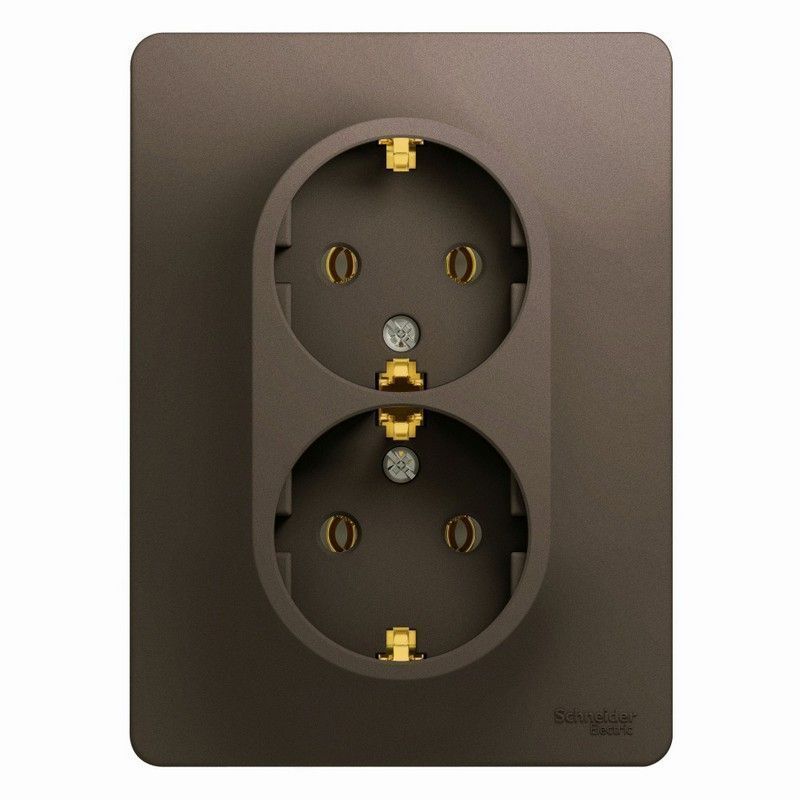 Glossa Шоколад Розетка Systeme Electric Glossa Шоколад двойная с заземлением, 16А, в сборе GSL000824