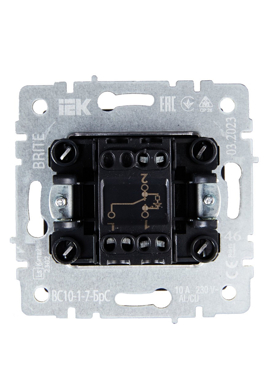 Выключатель IEK BRITE BASE Сталь 1-кл. прох. с инд. 10А ВС10-1-7-БрС BR-V12-1-10-K46