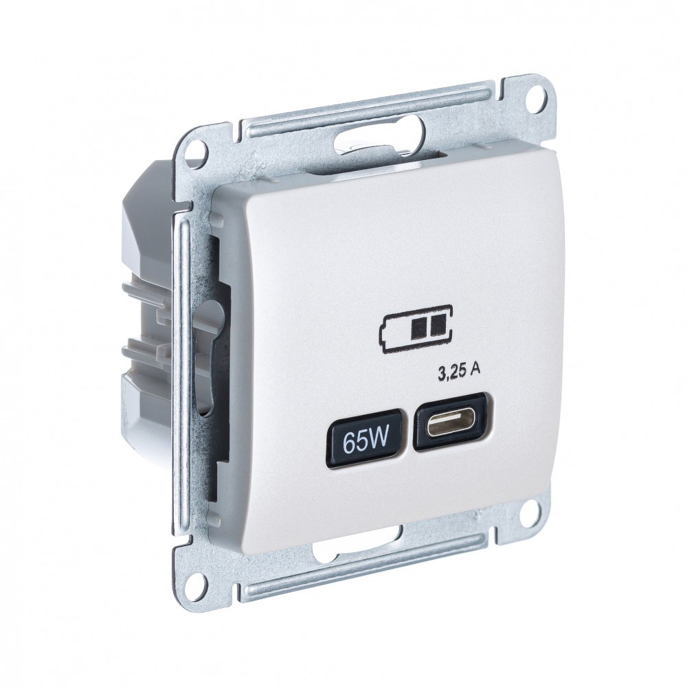 Glossa Перламутр Розетка USB Systeme Electric Glossa Перламутр тип-C 65W высокоскор.заряд. QC, PD, мех. GSL000627