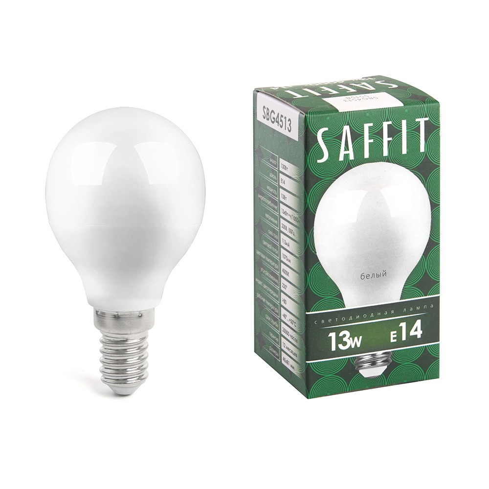 E14 Лампа светодиодная SAFFIT SBG4513 Шарик E14 13W 4000K 55158 