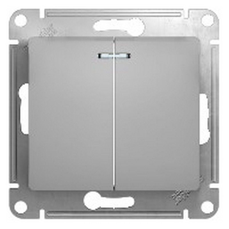 Glossa Алюминий Выключатель Systeme Electric Glossa Алюминий 2-клавишный с подсветкой, сх.5а GSL000353