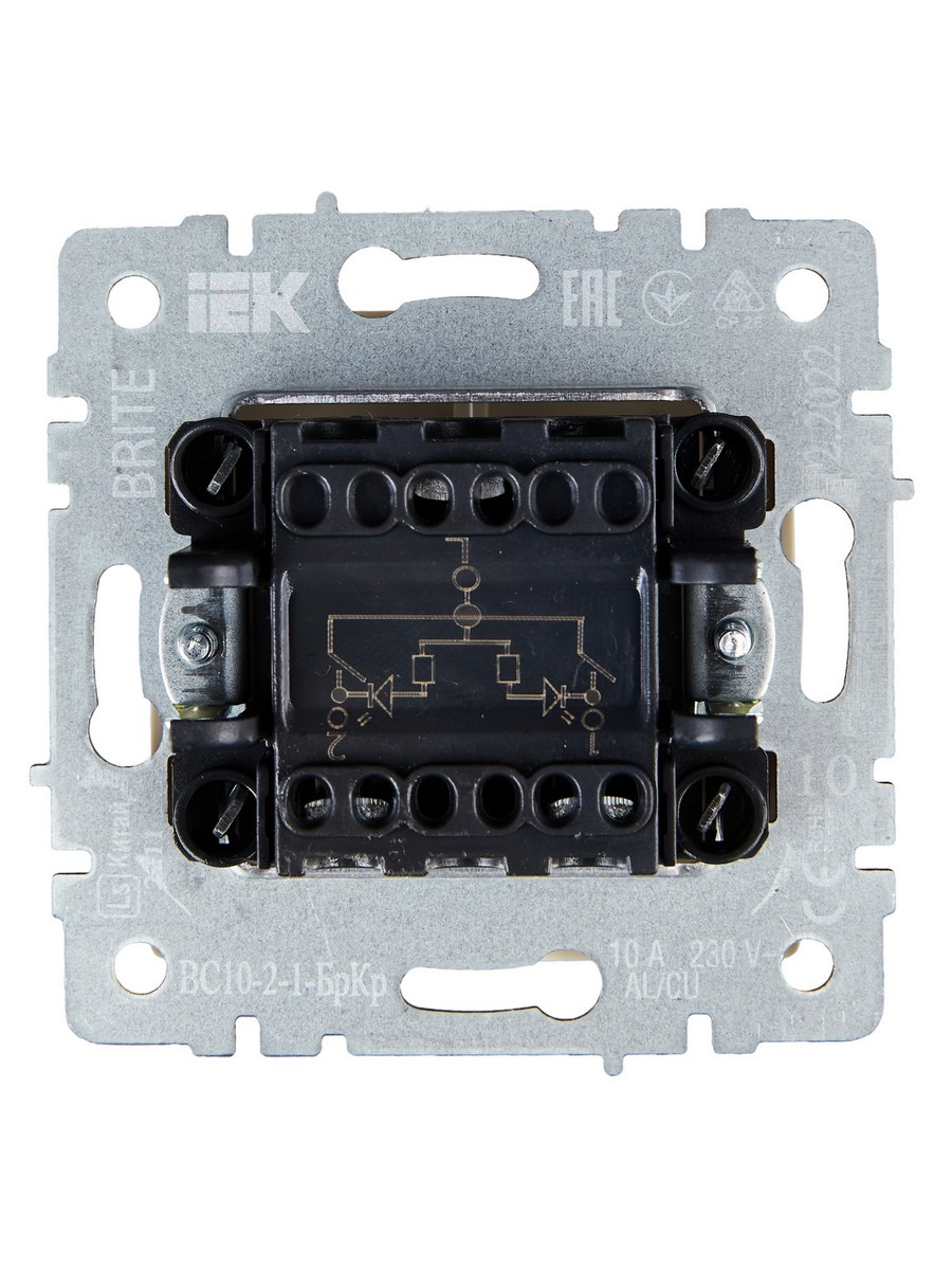 IEK Brite Бежевый Выключатель IEK BRITE 2-клавишный с индикацией 10А ВС10-2-1-БрКр бежевый BR-V20-1-10-K10