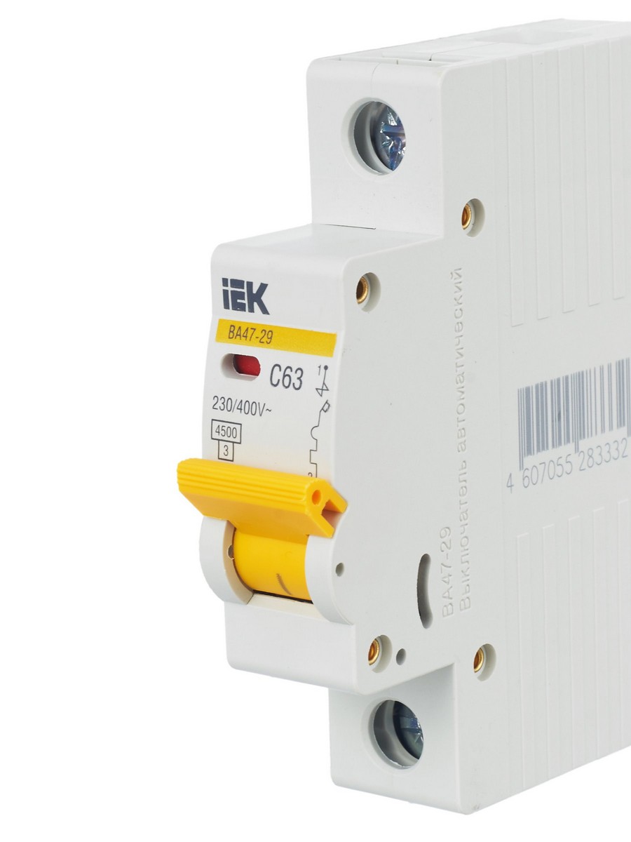 1 полюсные (однополюсные) Автоматический выключатель IEK KARAT ВА47-29 1Р 63А 4,5кА х-ка С MVA20-1-063-C 