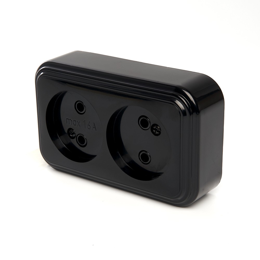 Накладные розетки и выключатели Stekker Розетка 2-местная б/з STEKKER PST16-30-20 16А IP20 черный Брест 39694