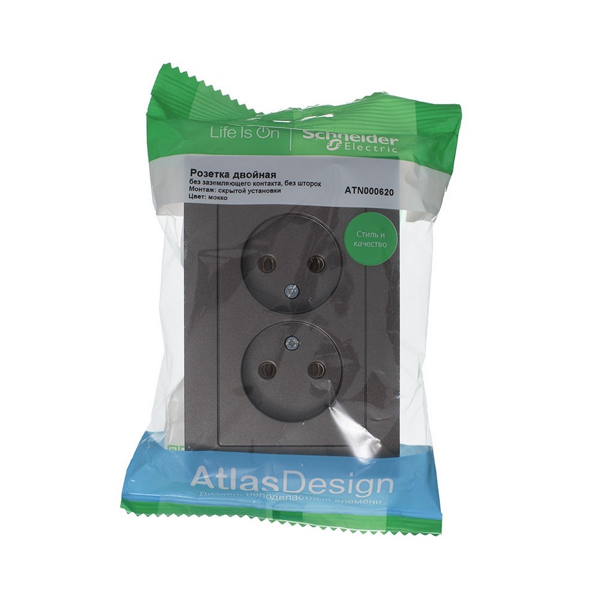 AtlasDesign Мокко Розетка Systeme Electric AtlasDesign Мокко б/з двойная, 16А, в сборе ATN000620