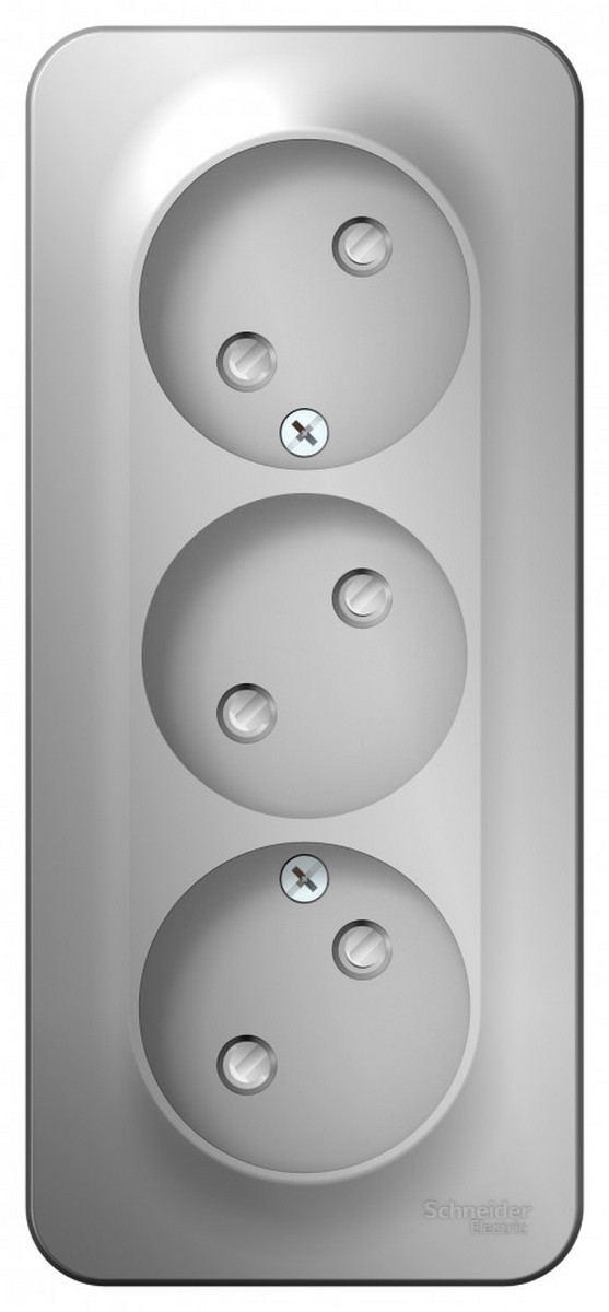 Blanca алюминий розетки и выключатели Розетка SE Blanca 3-ая Алюминий наружный б/з со шторками изолир. пластина BLNRA001313