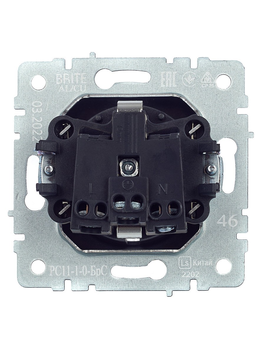 IEK Brite Сталь Розетка IEK BRITE с/з без шторок 16А РС11-1-0-БрС сталь BR-R11-16-K46