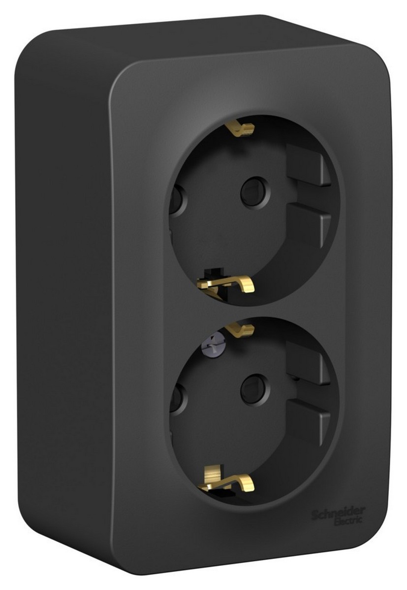 Blanca антрацит розетки и выключатели Розетка SE Blanca 2-ая Антрацит наружный с/з со шторками изолир. пластина BLNRA011216