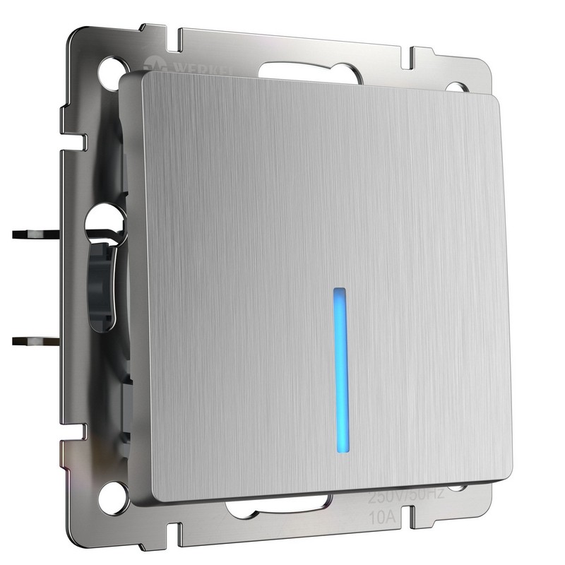 Werkel Серебряный рифленный механизмы Выключатель Werkel одноклавишный  с подсветкой (cеребряный рифленый) W1110109