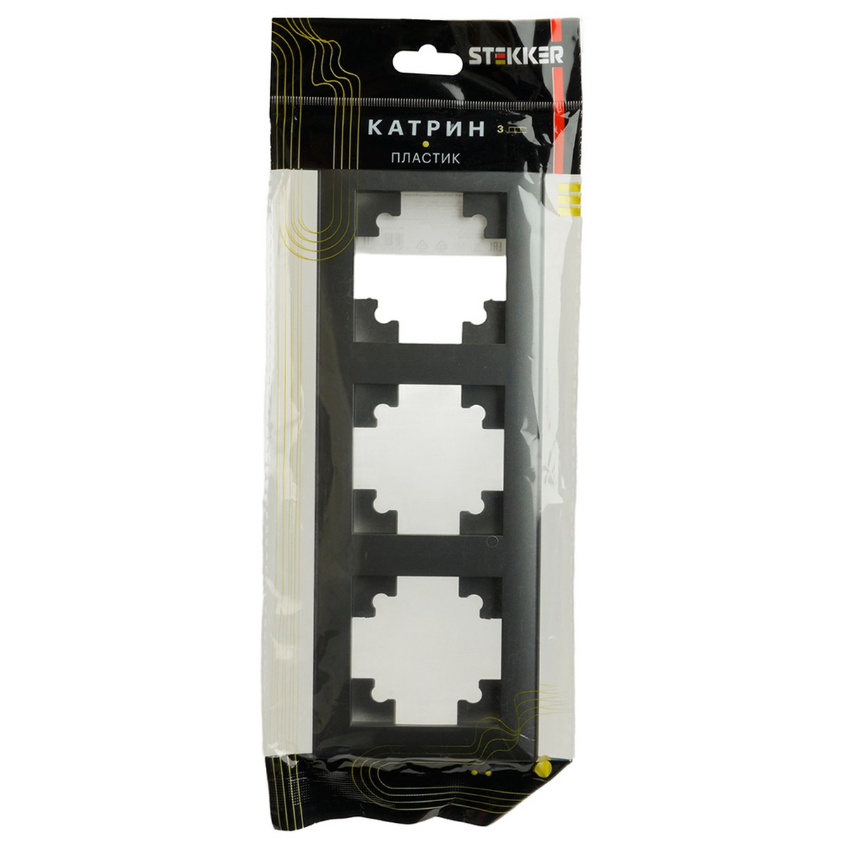 Катрин - Розетки и выключатели Stekker Рамка STEKKER 3-местная Катрин стекло графит PFR00-7003-06 39809