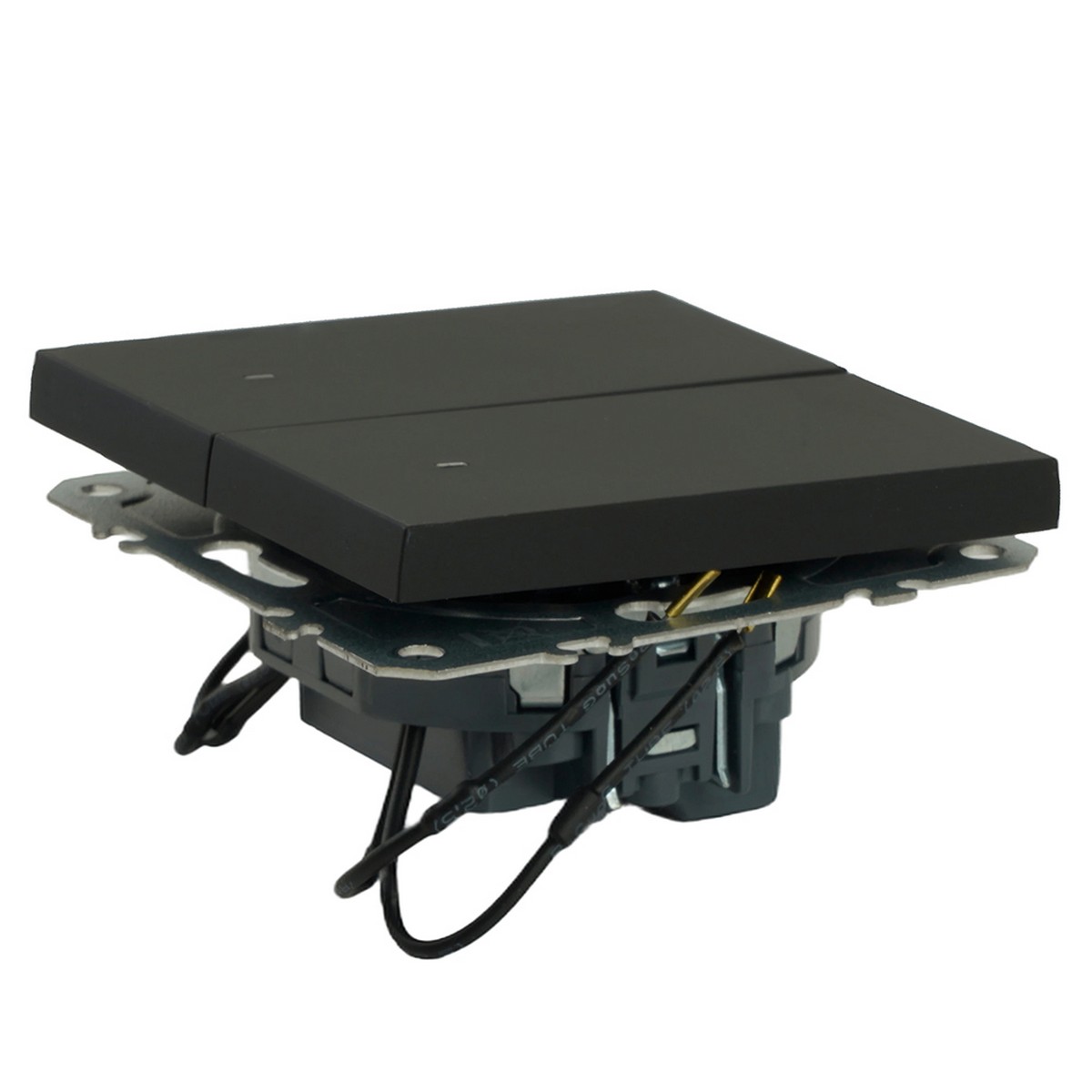 Эмили - Розетки и выключатели Stekker Выключатель 2-клавишный c индикатором STEKKER Эмили RSW10-5102-05 черный уголь soft touch 49838