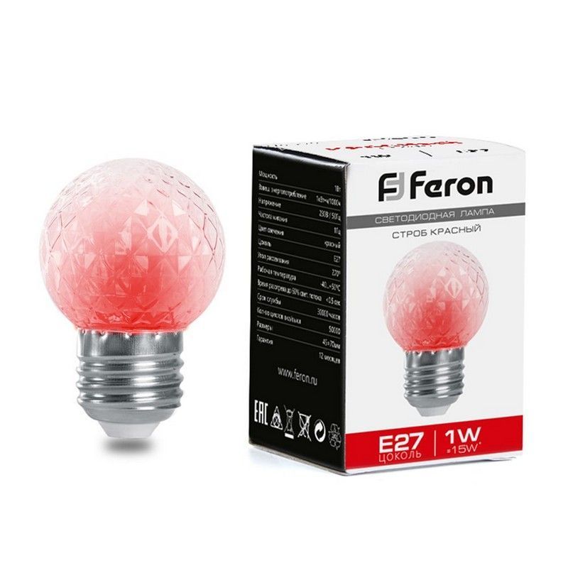 E27 Лампа-строб Feron LB-377 Шарик прозрачный E27 1W красный 38210 