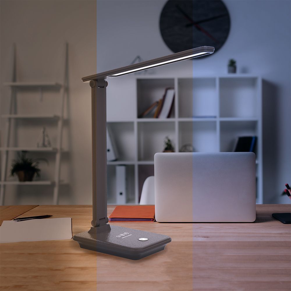 Настольные лампы Настольная лампа Feron DE1728  25W коричневый с беспроводной зарядкой 41451 