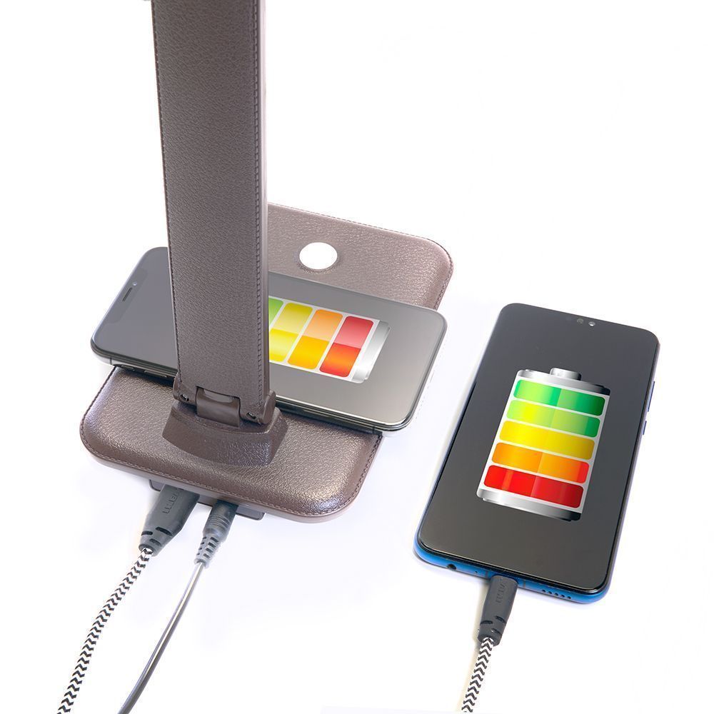 Настольные лампы Настольная лампа Feron DE1728  25W коричневый с беспроводной зарядкой 41451 