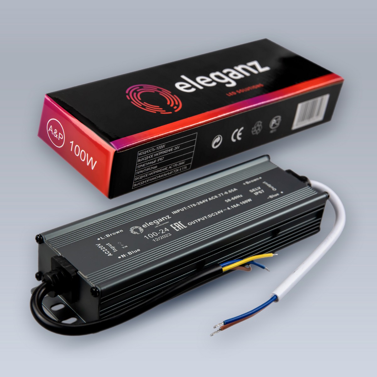 Блоки питания для светодиодной ленты Блок питания для светодиодной ленты Eleganz 24V 100W IP67 герметичный узкий EL-0800 