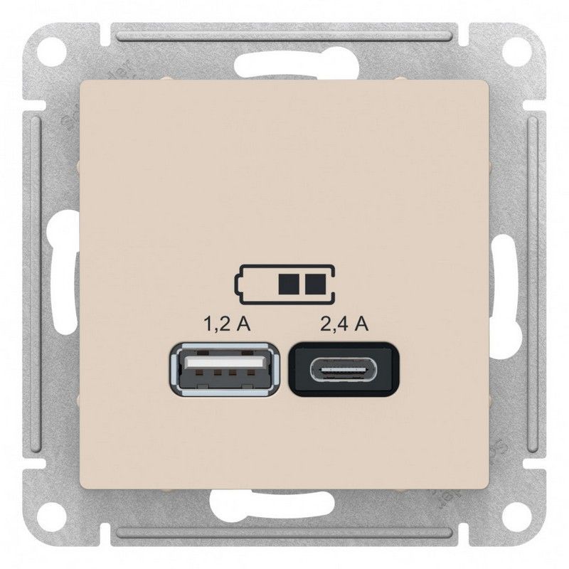 AtlasDesign Бежевый Розетка USB Systeme Electric AtlasDesign Бежевый A+С 5В/24А 2х5В/12А механизм ATN000239