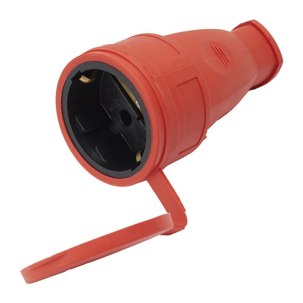 Колодки и удлинители, тройники Розетка переносная 1-местная с/з STEKKER, RST16-21-44 (РА 16-005), с крышкой, каучук 250В, 16А, IP44, красный 39195