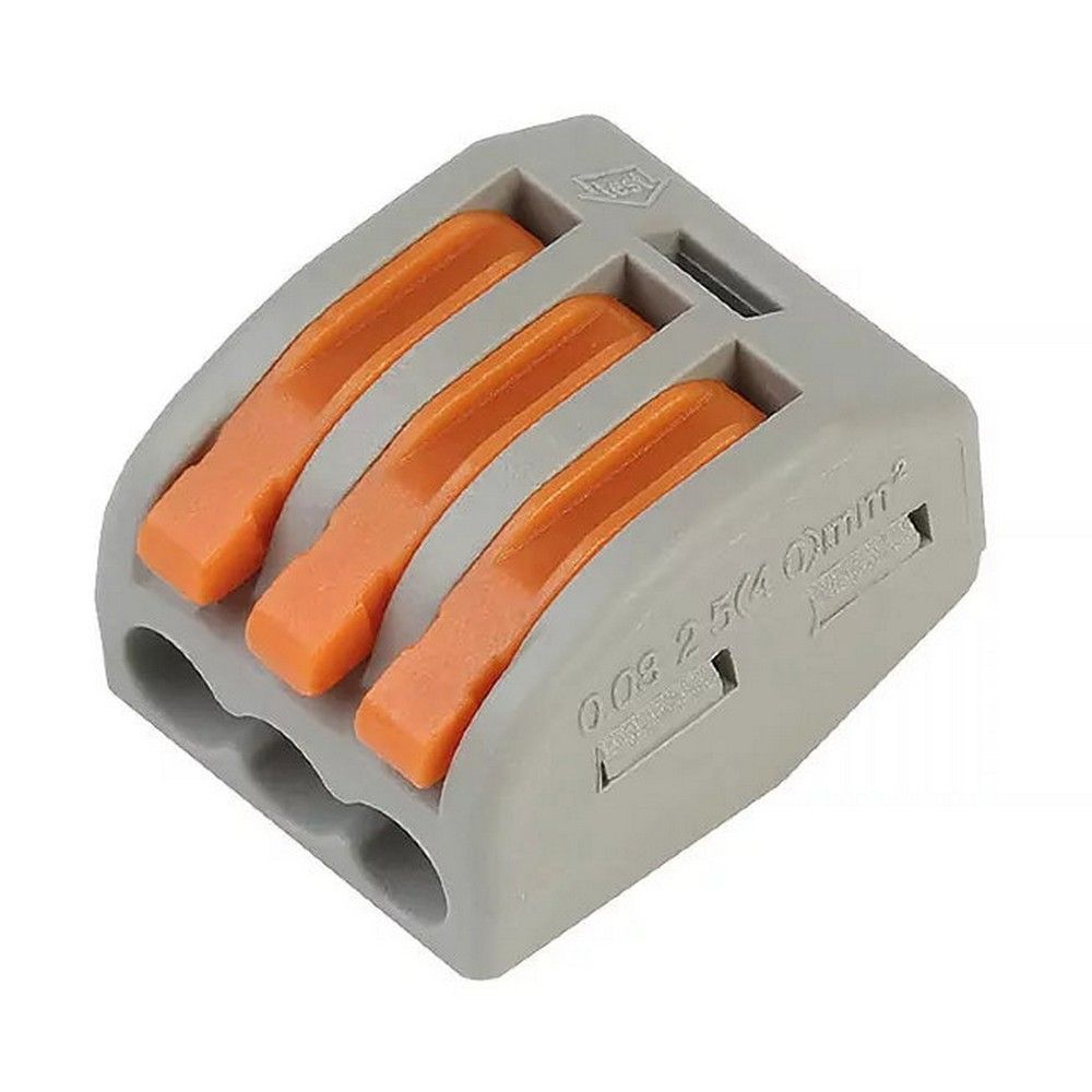 Cтроительно-монтажная клемма ЛюксЭл 3403 с рычагами 3 отверстия (аналог WAGO 222-413)