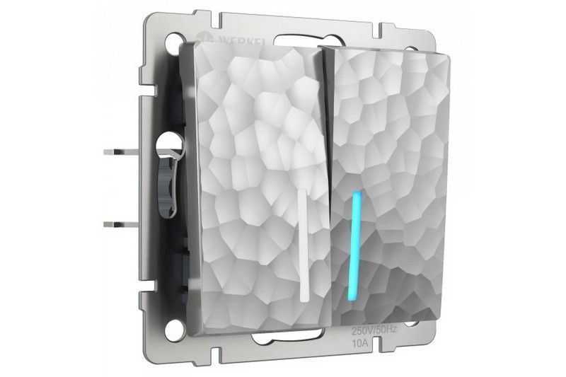 Werkel Серебряный Hammer механизмы Выключатель Werkel двухклавишный проходной с подсветкой (hammer серебряный) W1222106