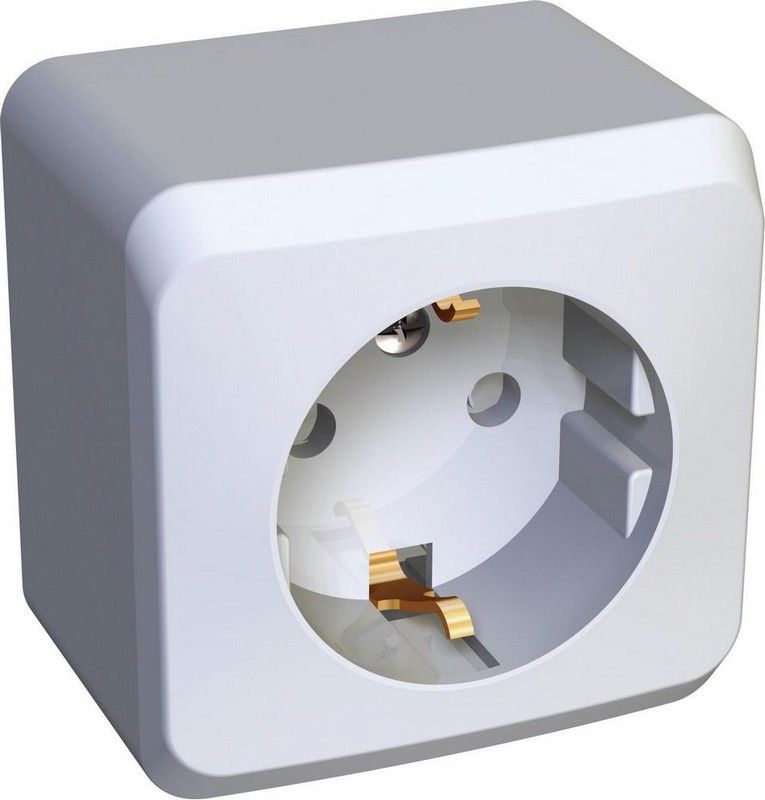 Этюд Белый Розетка 1-ая Systeme Electric Этюд наружный Белый с/з со шторками PA16-004B