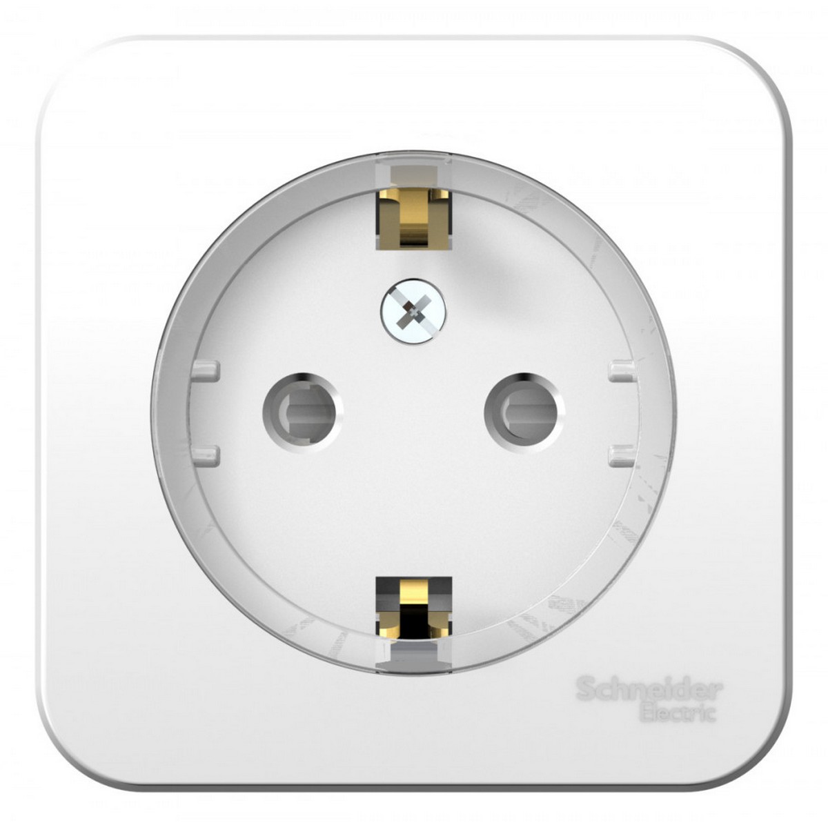 Blanca белые розетки и выключатели Розетка SE Blanca с/з Белый наружный со шторками (тонкая) изолир. пластина BLNRA111111