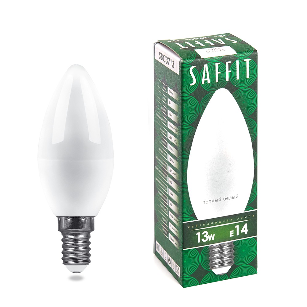 E14 Лампа светодиодная SAFFIT SBC3713 Свеча E14 13W 2700K 55163 