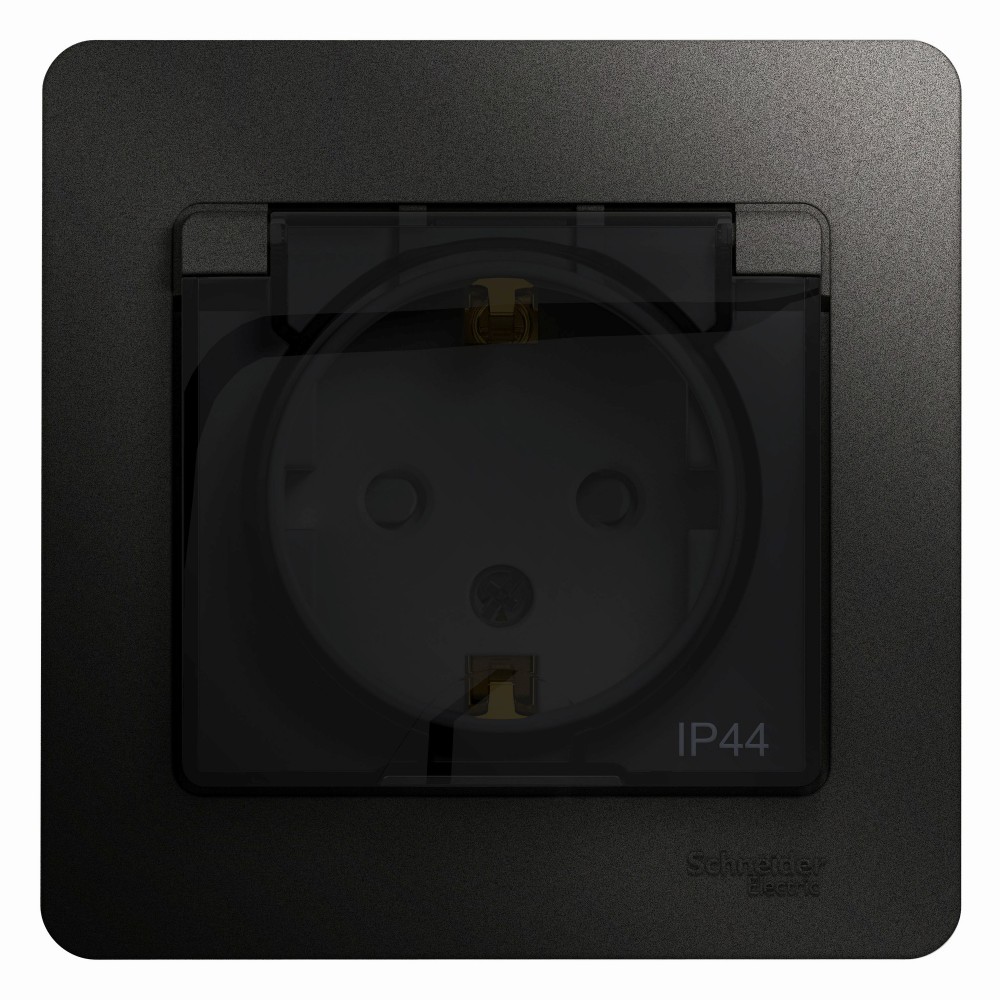 Glossa Антрацит Розетка Systeme Electric Glossa Антрацит с/з со шторками с крышкой, 16А, I GSL000748