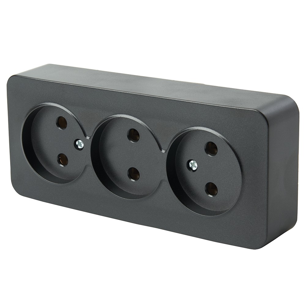 Накладные розетки и выключатели Stekker Розетка 3-местная б/з STEKKER София черный MST10-13-02 49317