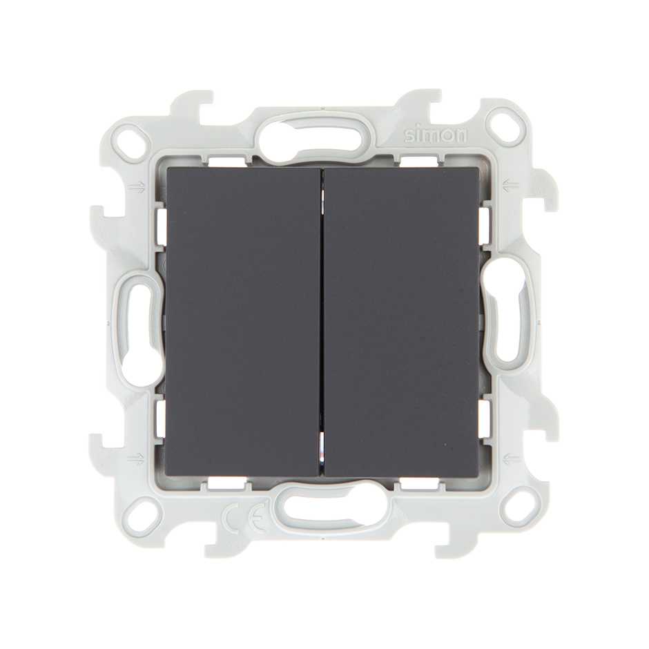 Розетки и выключатели Simon 24 Графит Переключатель Двухклавишный Simon 24 Графит 2410397-038