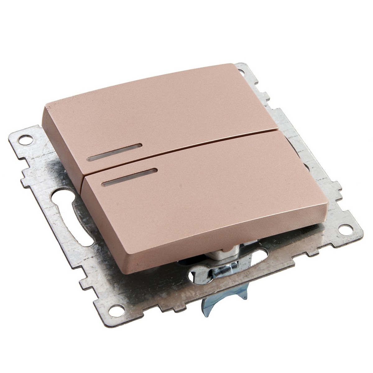 Катрин - Розетки и выключатели Stekker Выключатель 2-клавишный c индикатором STEKKER GLS10-7102-02 10А Катрин шампань 39593