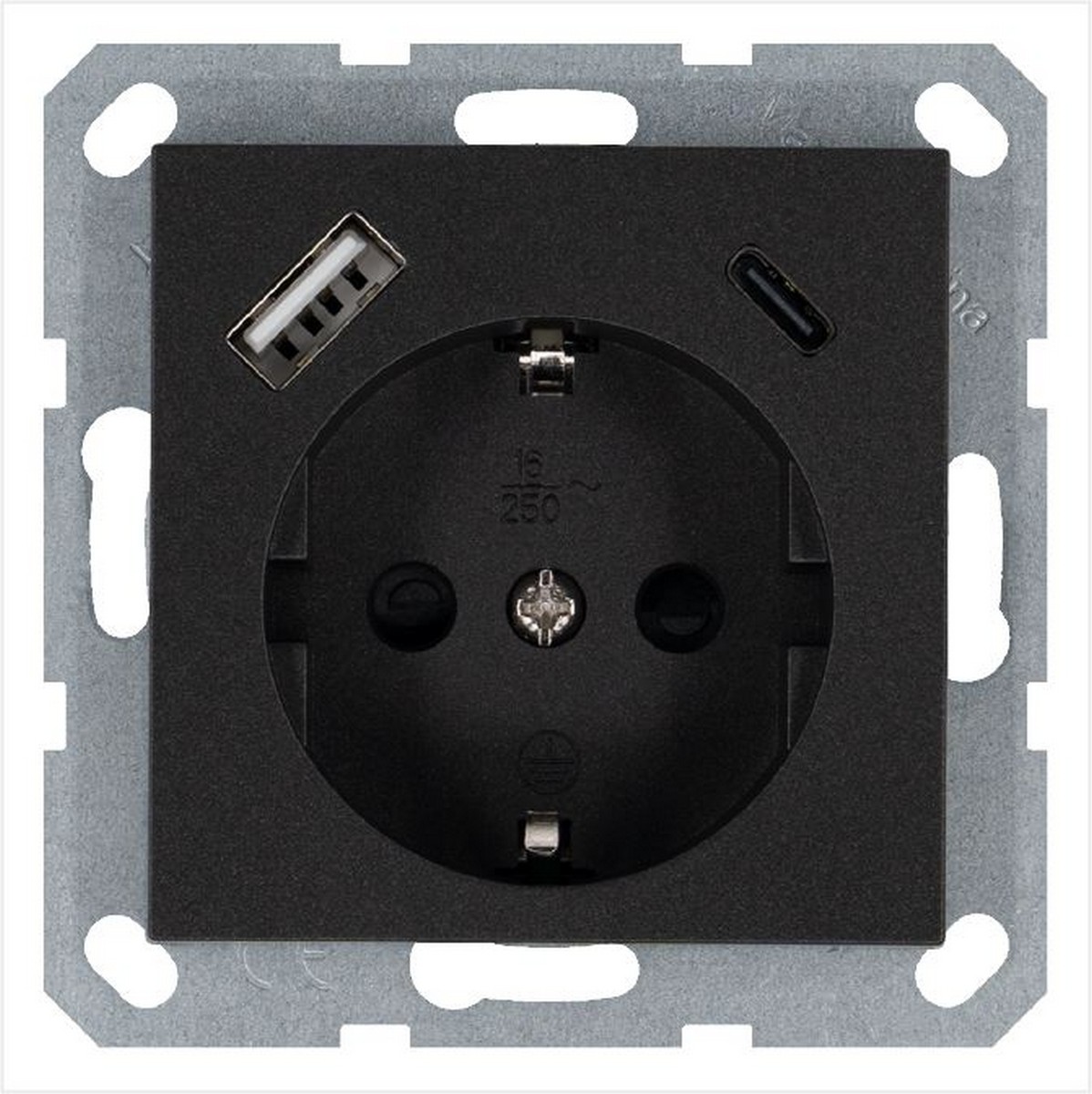 JASMART G - розетки и выключатели Розетка JASMART SCHUKO с USB A+C с защитными шторками 25W Антрацит G5501USB-25B