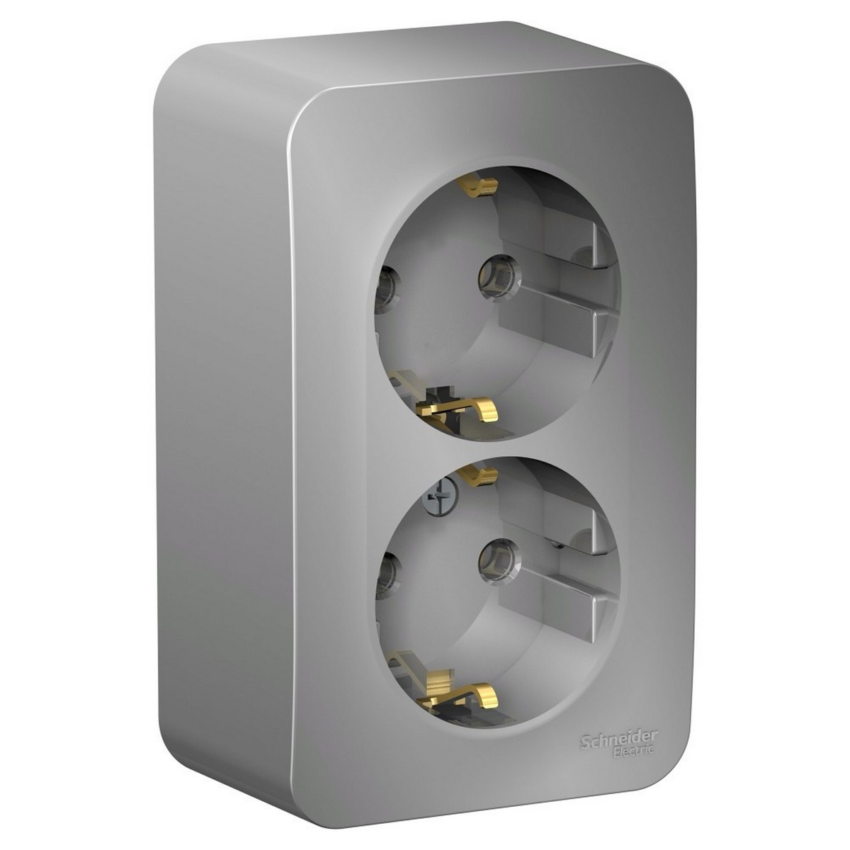 Blanca алюминий розетки и выключатели Розетка SE Blanca 2-ая Алюминий наружный с/з без шторок изолир. пластина BLNRA010213