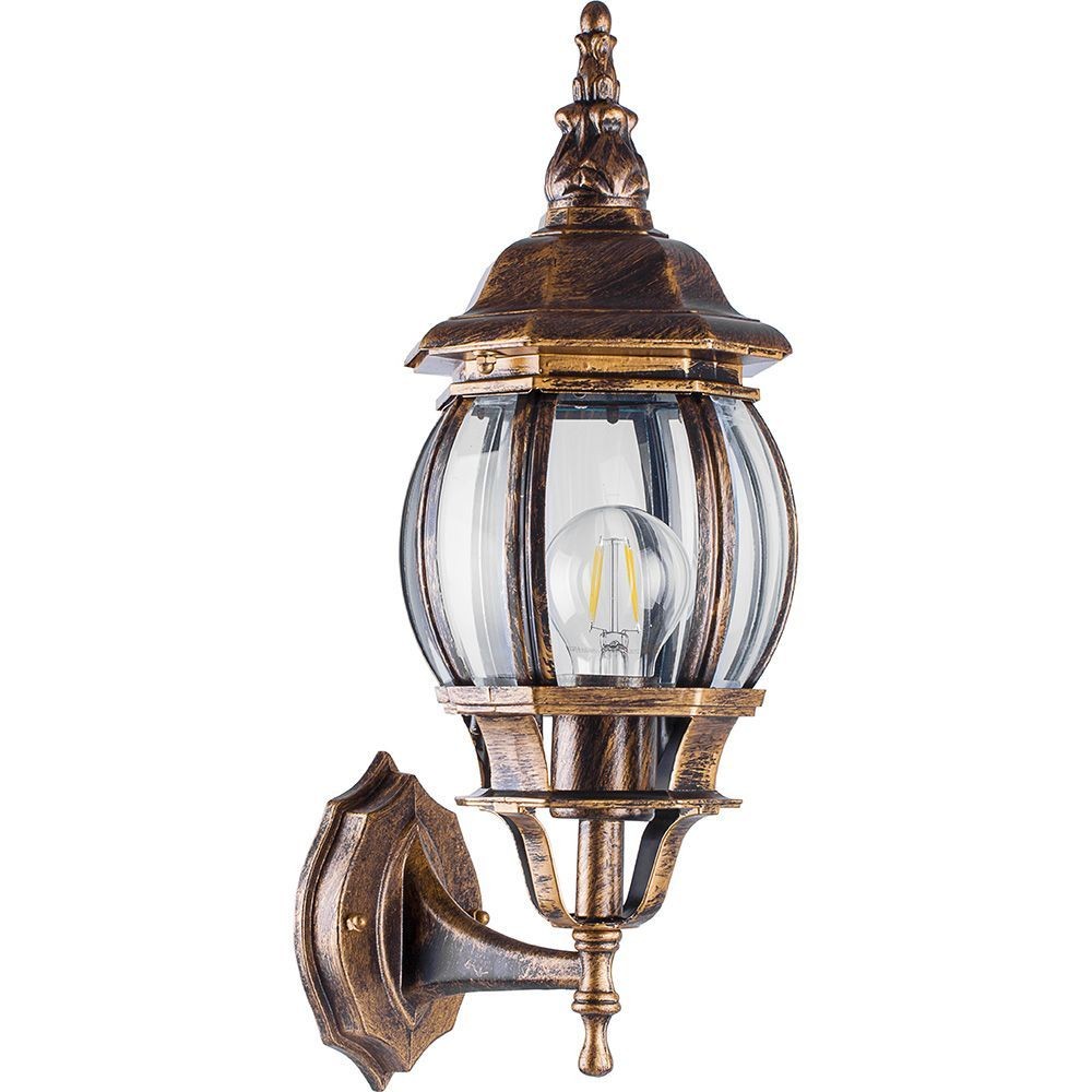 Уличные настенные светильники Светильник садово-парковый Feron PL8101 восьмигранный на стену вверх 100W E27 230V черное золото 11244