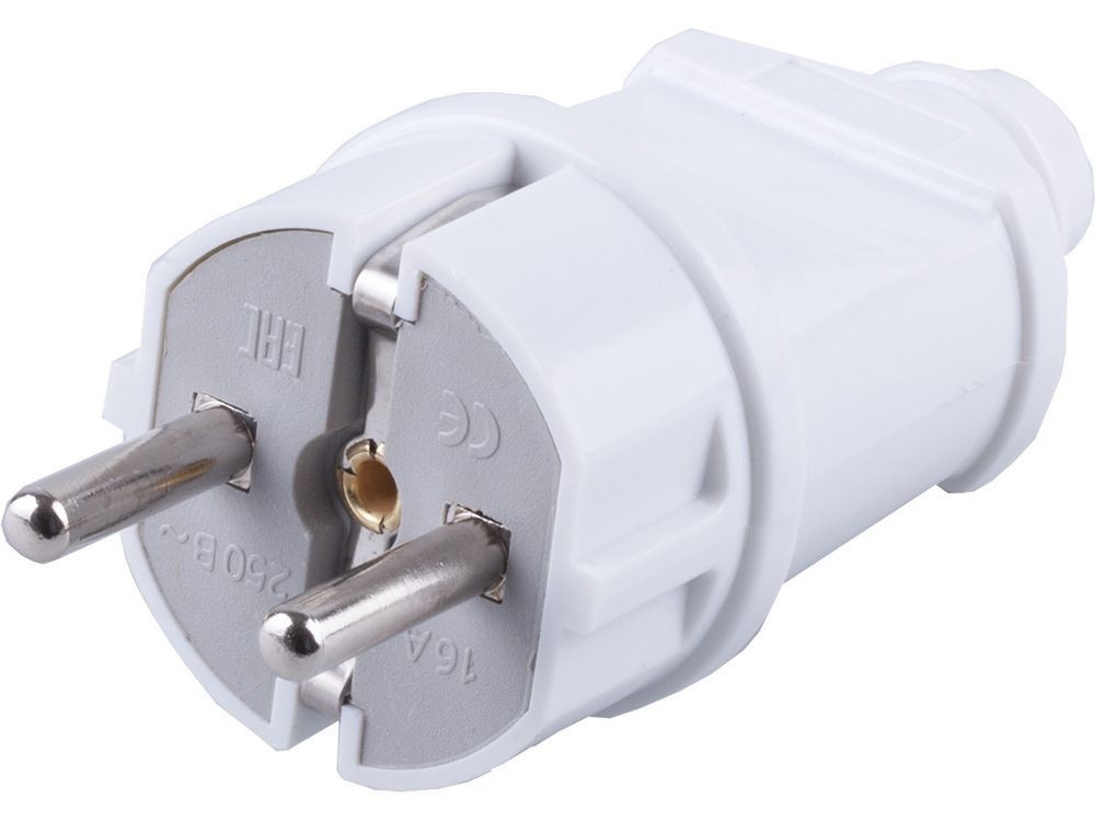 Вилка прямая с/з STEKKER PPG16-42-201 ABS пластик 250В 16A IP20 белая 32851