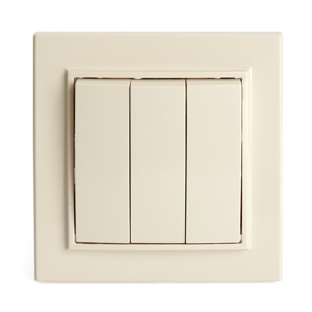 Эрна - Розетки и выключатели Stekker Выключатель 3-клавишный STEKKER PSW10-9007-02 10А Эрна слоновая кость с рамкой 39923
