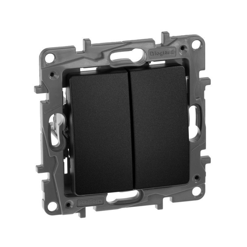 Legrand Etika Антрацит Выключатель Legrand Etika антрацит 2-клавишный, авт.клеммы, 10 AX, 250 В 672602