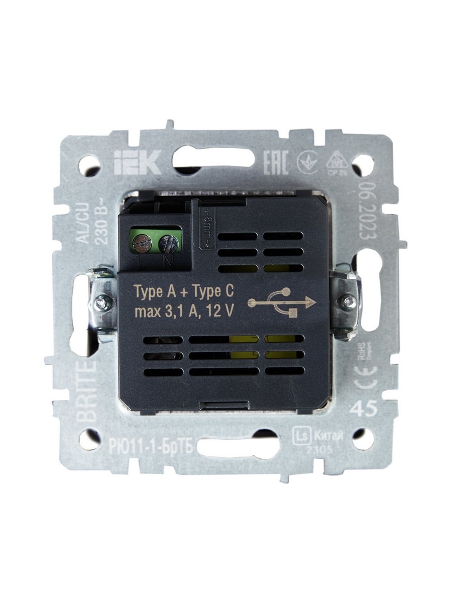IEK Brite Бронза Розетка IEK BRITE USB A+C 18Вт РЮ11-1-БрТБ бронза BR-U22-018-K45