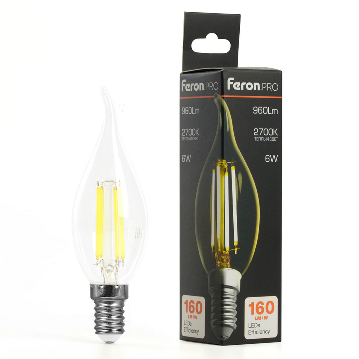 E14 Лампа светодиодная Feron.PRO LB-1216 Свеча на ветру E14 6W 175-265V 2700K 51262 