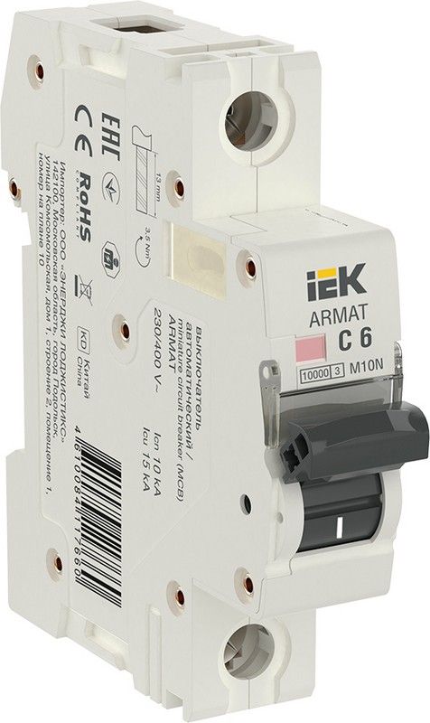 1 полюсные (однополюсные) Автоматический выключатель IEK ARMAT M10N 1P C 6А AR-M10N-1-C006 