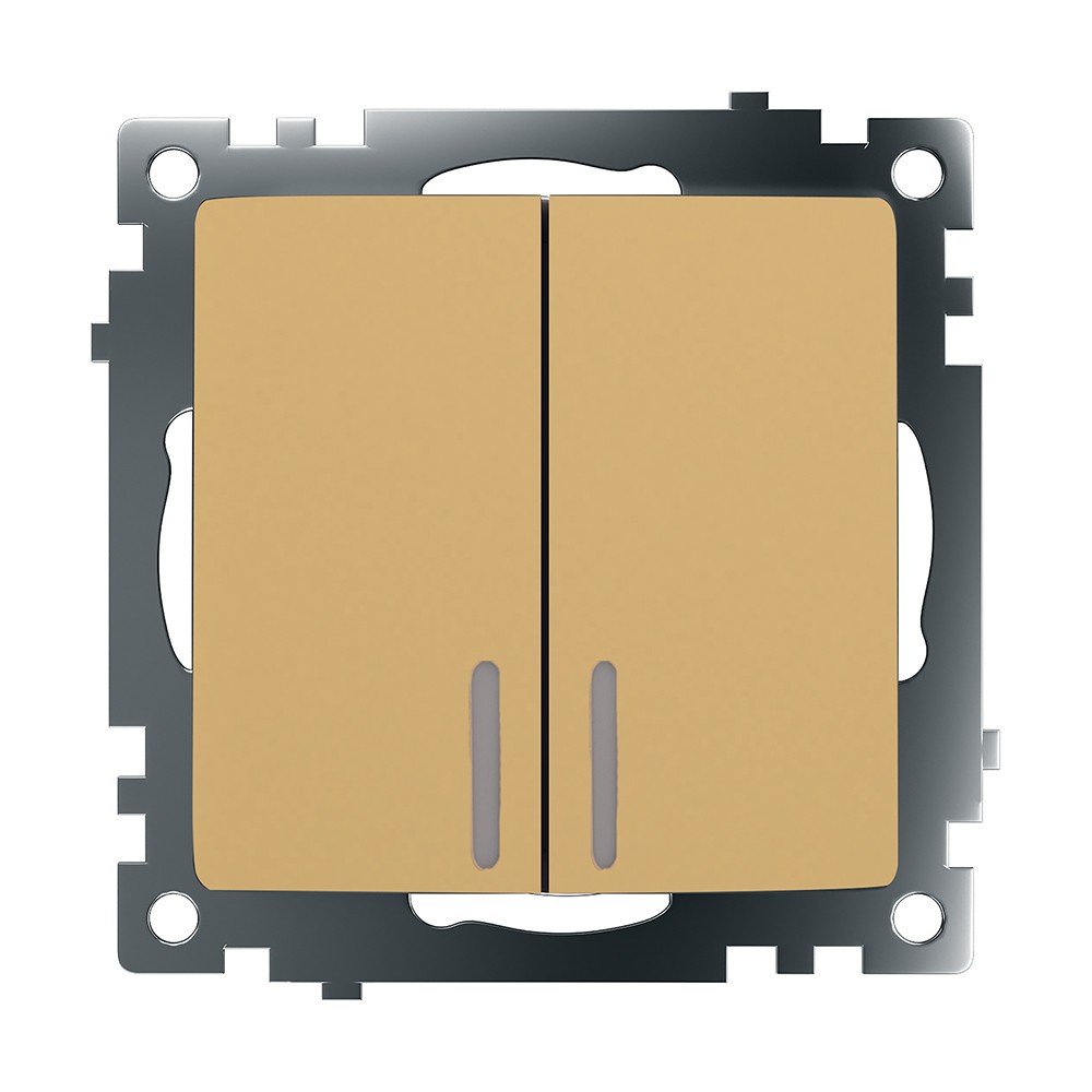 Катрин - Розетки и выключатели Stekker Выключатель 2-клавишный c индикатором STEKKER GLS10-7102-08 10А Катрин золото 49217