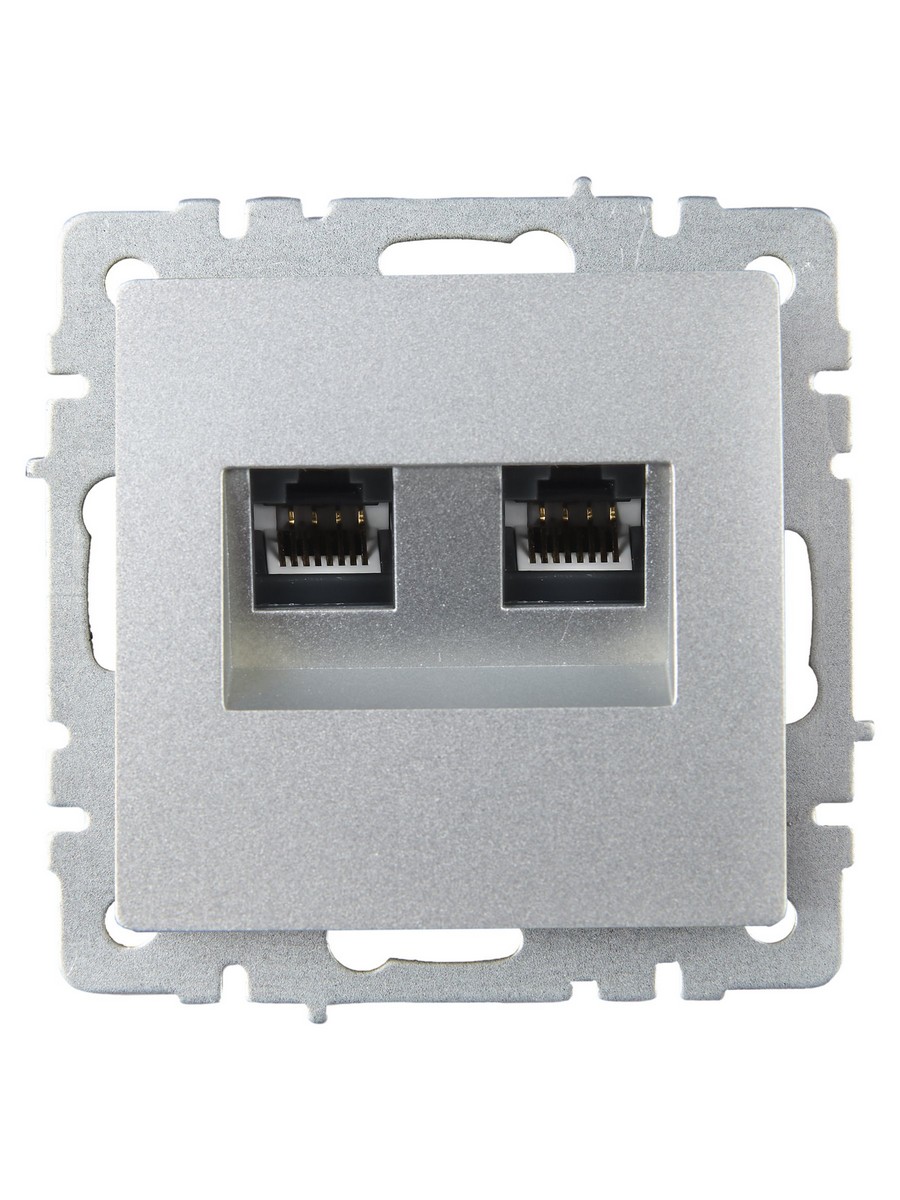 IEK Brite Алюминий Розетка IEK BRITE компьютерная двойная RJ45 кат.5E РК10-2-БрА алюминий BR-K20-1-K47